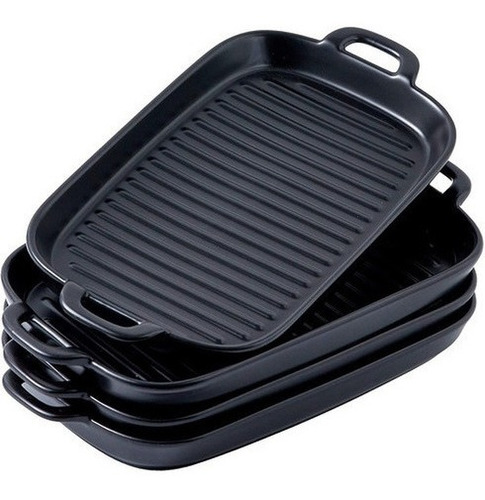 Bruntmor  Juego De 4 Platos Para Horno A Mesa, Color Negro