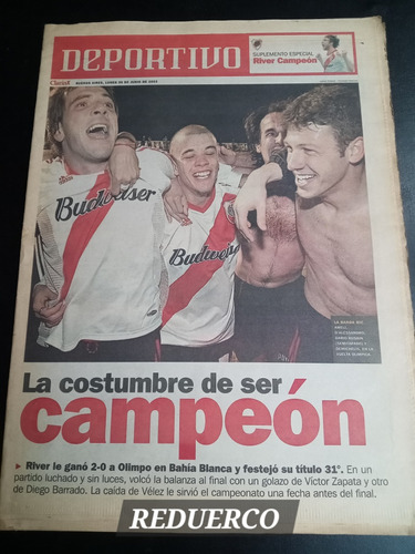 Suplemento Deportivo Clarín River Campeón Año 2003 30/6 E