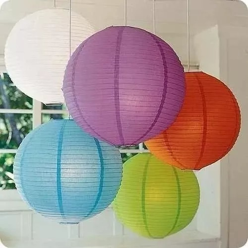 Pantalla De Papel Forma De Globo Lampara China Blanca 30 Cm