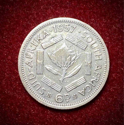 Moneda 6 Peniques Sudafrica 1957 Km 48 Plata 0.500 Elizabeth