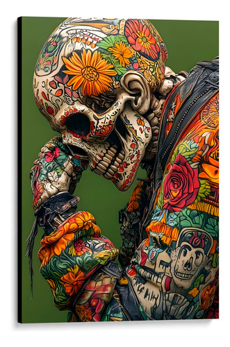 Cuadro Decorativo Calavera Esqueleto Tatuajes 40x27cm Negro Negro