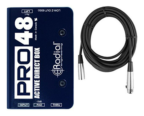 Caja Directa Activa Radial Pro48 Con Phantom Power Y Cable X
