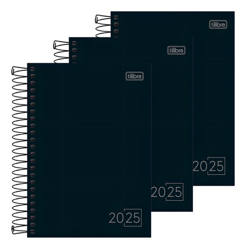 Agenda Espiral Preta Spice 2025 Tilibra 14 X 20 Cm Kit 3 Un Capa Preto