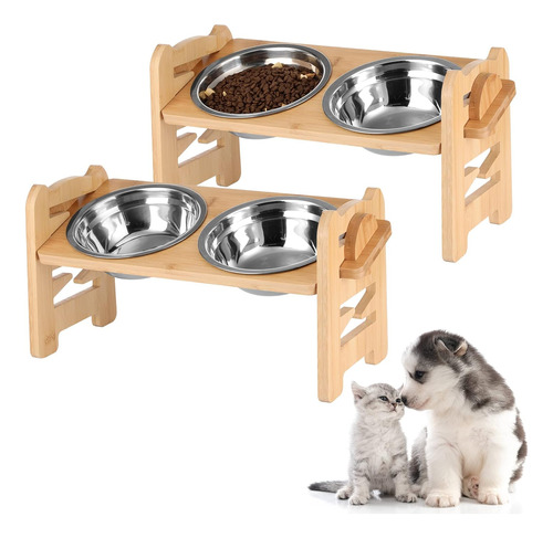 Juego De 2 Cuencos Elevados Para Perros Y Gatos 15 Cuencos E