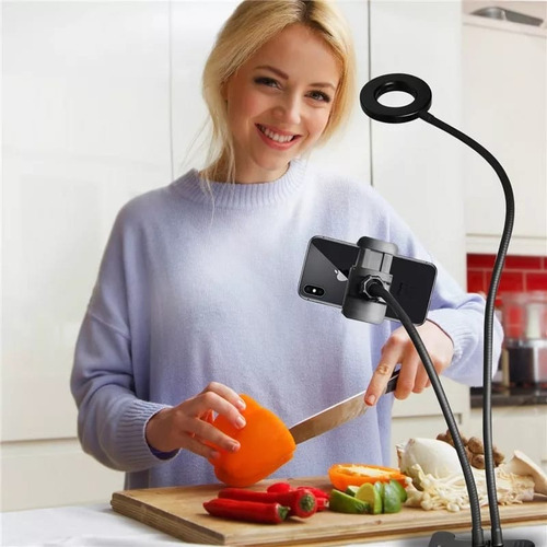 Aro De Luz Led 10 Cm + Soporte Celular Flexible Escritorio