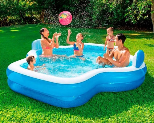 Combo Piscina + Inflador Manual Alberca Familiar C/ Asientos