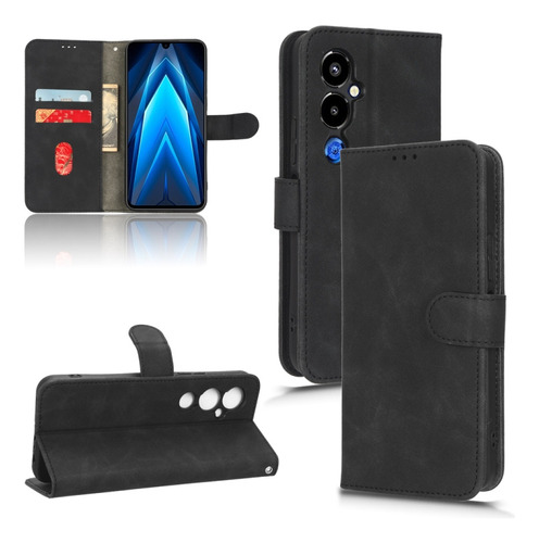 Funda De Piel Negra Skin Feel Para Tecno Pova 4 Pro