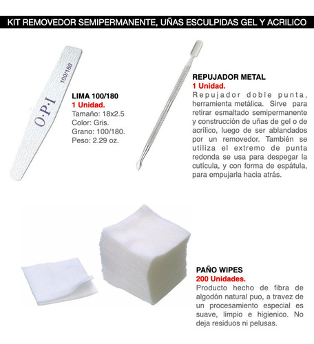 Imagen 2 de 5 de Kit Removedor Uv Esmalte Semipermanentes Broches Wipes Gel
