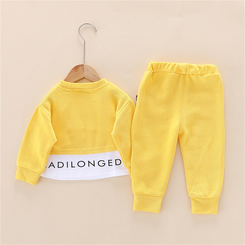 Conjunto Niño Sudadera Con Efecto De Doble Capa Y Pantalones Amarillo 2-3 Años