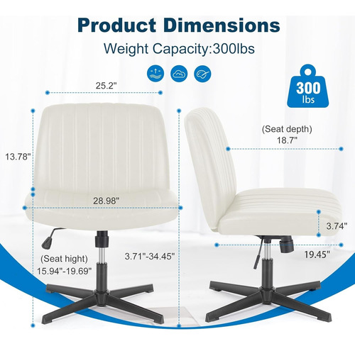 Silla De Escritorio Giratoria Ajustable Muy Cómoda De Tela Blanco Tela