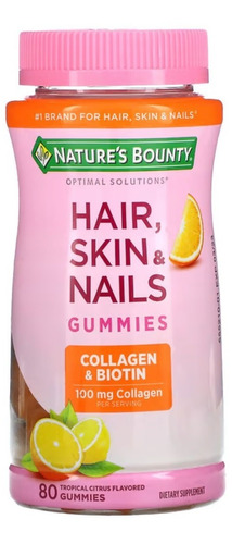 Hair, Skin & Nails Nature's Bounty Laranja 80 Gummies, Usa Sabor Cítricos Tropicais