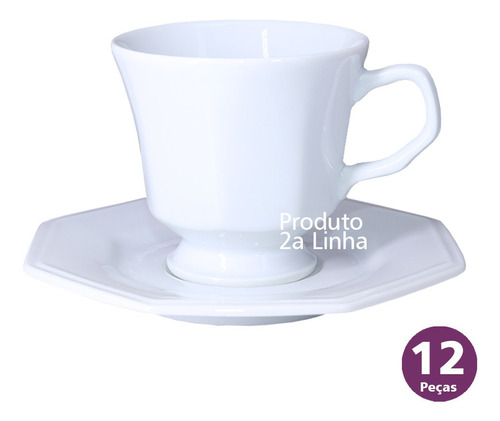 12 Xícaras Chá Com Pires Prisma Porcelana Schmidt 2a Linha