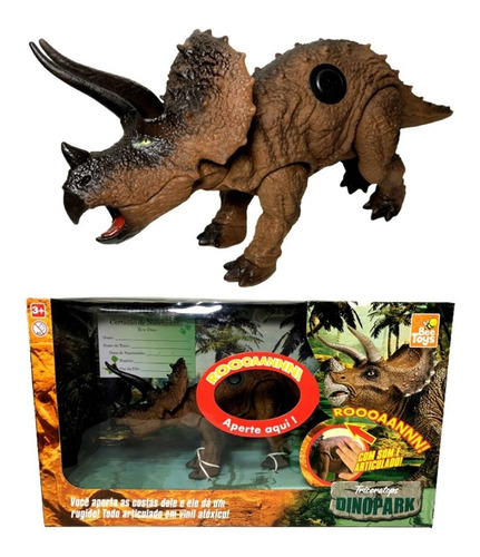 Boneco Grande Dinossauro Articulado Triceratops - Emite Sons