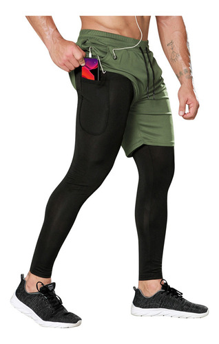 Hombre Pantalones Gym Verde Medias Deportivas Doble Capa Ráp