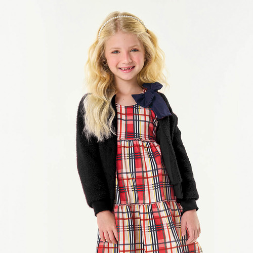 Cardigan Casaco Infantil Menina Lã Trico Preto Trick Nick