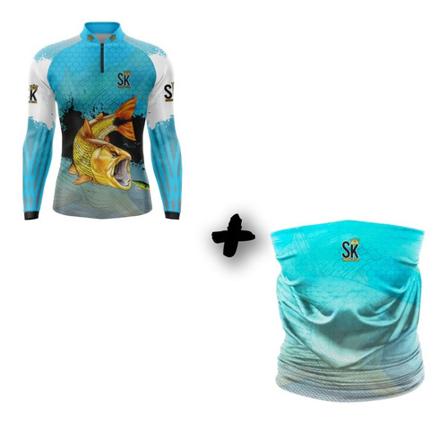 Kit Camisa Camiseta Pesca + Buff Proteção Solar Uv50+ Sk10d