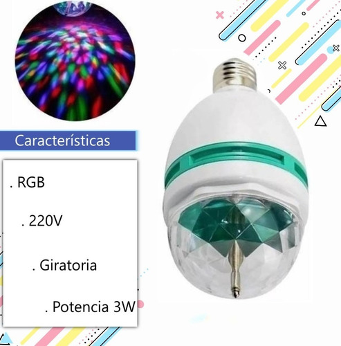Imagen 3 de 5 de Lampara Led Giratoria 3w Rgb Foco 3 Colores Bolichera