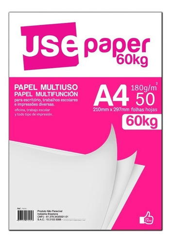 Papel Sulfite A4 180g/m² Para Impressão 60kg Branco 50 Fls