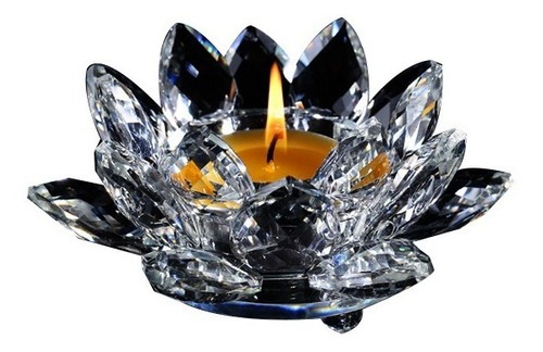 Castiçal Porta Velas Flor De Lótus Cristal 12cm Enfeite Cor Transparente