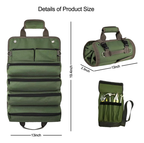 Roll Up Tool Bag, Tool Pouch Tool Roll With 2 Small Detac...