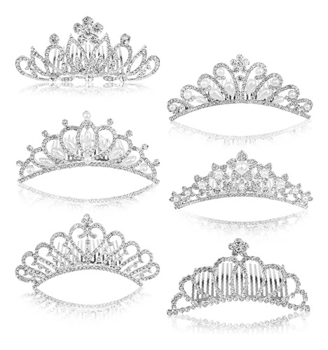 Paquete De 6 Tiara Para Niñas  Tiaras Y Coronas De Cristal P