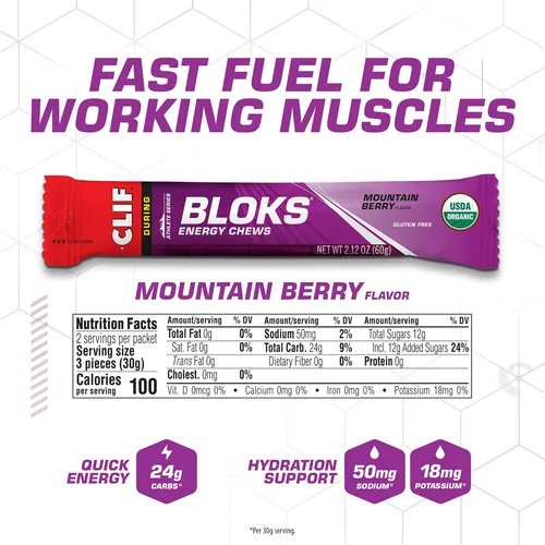 Energy Chews Clif Bloks Sabor A Bayas De Montaña, 50 G (18 U