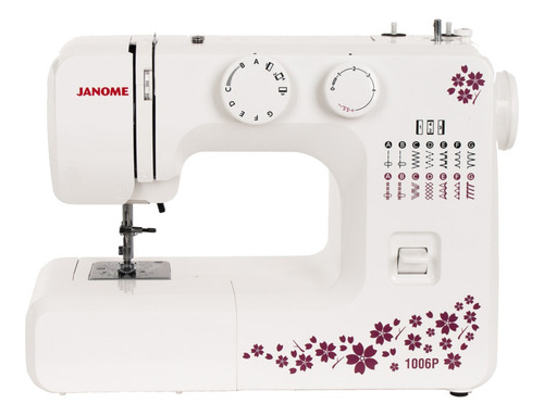 Máquina de costura reta Janome 1006P portátil branca/rosa 127V