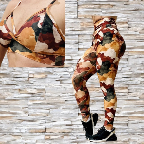 Imagem 2 de 8 de Conjunto Top + Calça Legging Com Franzido Empina Bumbum 304