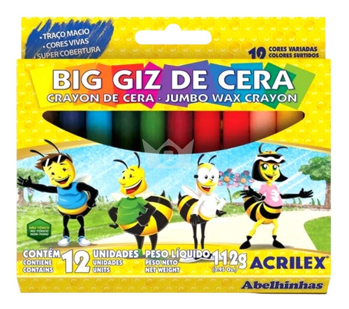 Estojo Big Giz De Cera Gizão Jumbo Colorir Acrilex 12 Cores