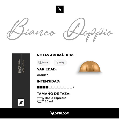 30 Cápsulas Nespresso Vertuo Melozio Bianco Doppio Vainilla