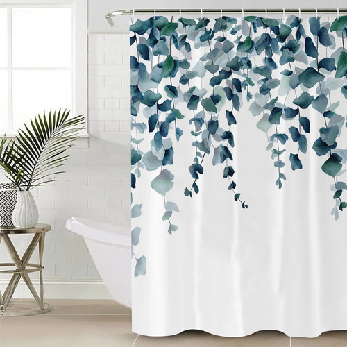 4pcs Set De Cortina De Ducha De Acuarela Con Hojas Botánicas