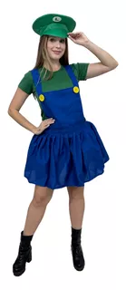 Fantasia Luigi Bros Feminina Adulta Cosplay