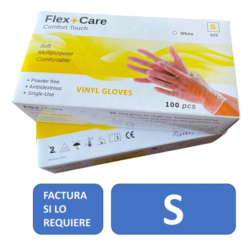 Imagen 2 de 4 de Guantes De Vinilo Caja 100 Unidades Tallas S M L Certificado