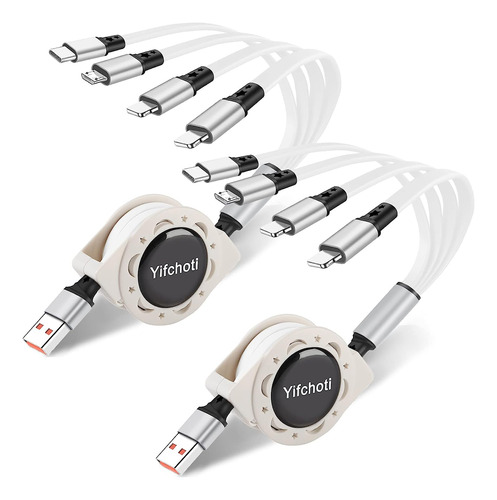 Cable Cargador Retractil Multiusb 4 En 1, Paquete De 2, F...