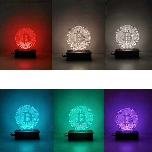 Luminária 3d Led 16 Cores Criptomoedas Bitcoin Milionário Estrutura Preto 127v