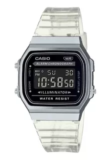 Reloj Casio Retro A168xes Oficial Original Color De La Correa Transparente Color Del Bisel Plateado