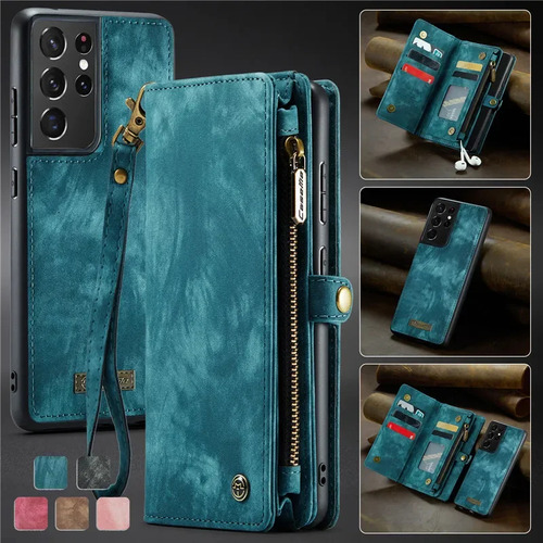 X Funda De Piel Con Tapa Magnética For Samsung Galaxy S25 Edge S24 Fe S23 Ultra S22 Plus S21 Note 20, Funda Tipo Cartera