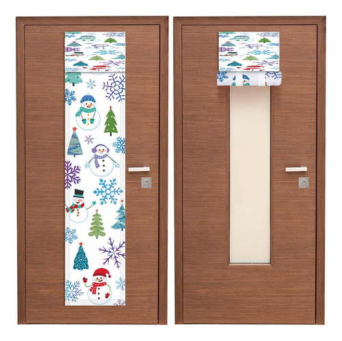 2 Cortina Opaca Muñeco Nieve Para Puerta Aula Navidad Vidrio