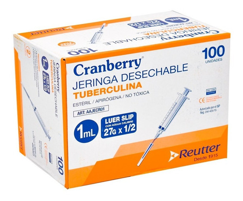 Jeringa Tuberculina Cranberry 27g X 1/2 100unidad