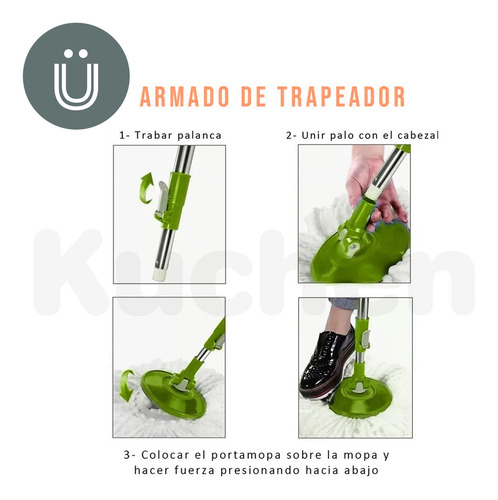 Imagen 5 de 10 de Balde Con Mopa Centrifuga Eco 1 Repuesto Cuotas