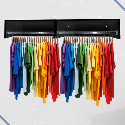 2 Cabideiro Closet Quarto Arara Suspensa Roupa Mdf Preto