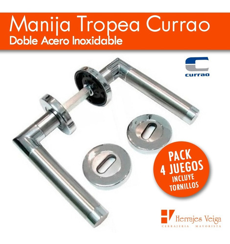 Imagen 2 de 9 de Manija Currao Tropea Doble Acero C/cromo Puerta Combo Hogar