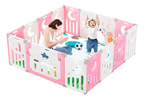 Corral Bebe Multi Formas Plástico 14+2 Plegable Rosado