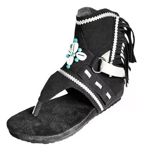 Sandalias De Bota De Playa Con Chanclas Bohemias Con Borlas