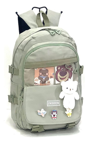 Mochila Kawaii Con Pines Y Llavero Osito