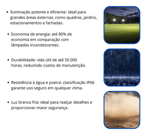 Refletor Led Holofote 2000w 6500k Prova D'água Ip66