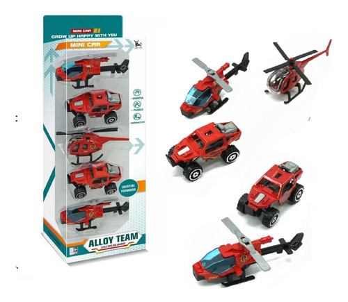Set Pack De 2 Autos De Bomberos + 3 Helicópteros Oferta