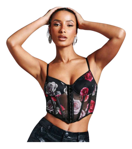 Top Bustier Shein Importado Floreado Corset Tendencia 