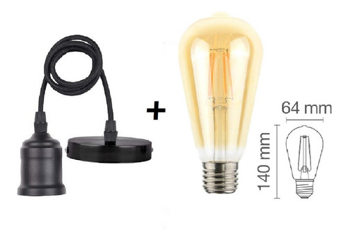 Imagen 2 de 7 de Colgante Pendulum Ledvance Negro+led Vintage Edison Dim 7.5w