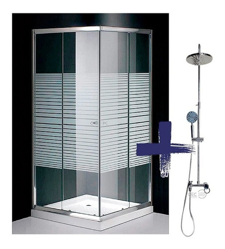 Shower Door Cuadrado 80x80 Franjas Blancas + Columna Ducha